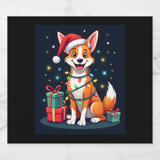 Fox Terrier Xmas Verlichting Santa Fox Terrier Hon Sparkling Wijnetiket (Enkel label)