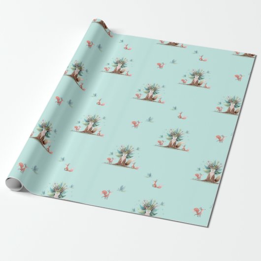 Fox Tree Wrapping Paper Cadeaupapier (Uitgerold)
