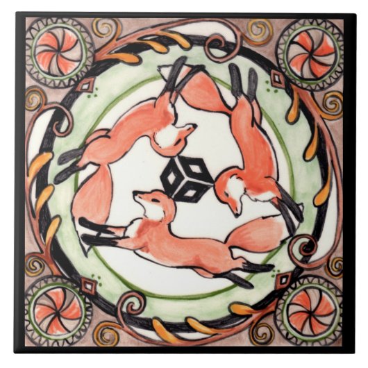 Fox Trio Mystical Cirtical Design Art Tile Trivet Tegeltje (Voorkant)