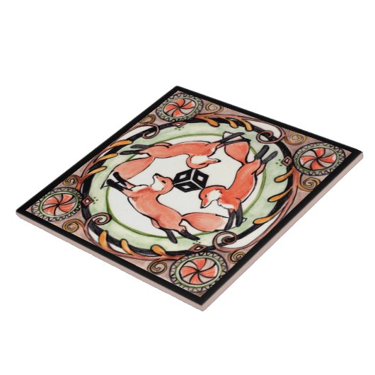 Fox Trio Mystical Cirtical Design Art Tile Trivet Tegeltje (Zijkant)