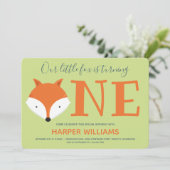 Fox Turing One First Animal Birthday Kaart (Staand voorkant)