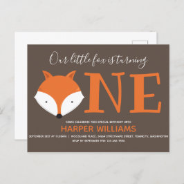 Fox Turing One First Animal Birthday Uitnodiging Briefkaart