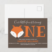Fox Turing One First Animal Birthday Uitnodiging Briefkaart (Voorkant / Achterkant)