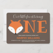 Fox Turning One First Animal Birthday Invitation Kaart (Voorkant)
