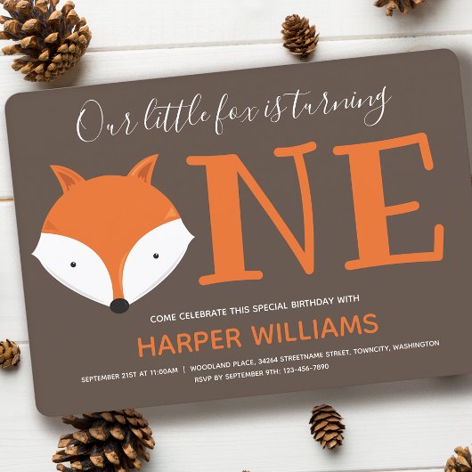 Fox Turning One First Animal Birthday Invitation Kaart
