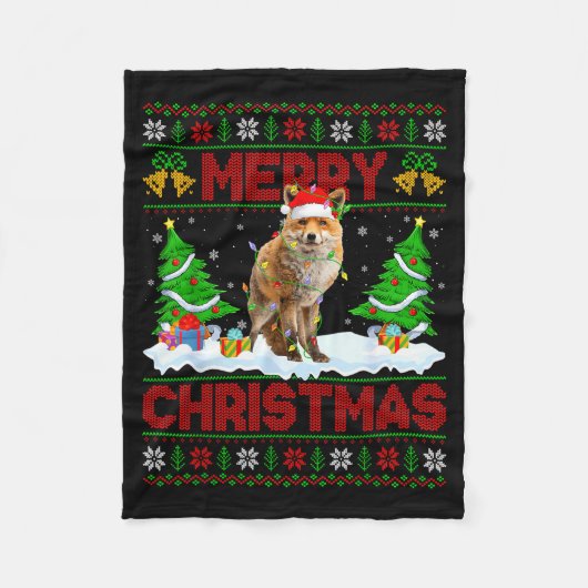 Fox Ugly Xmas Sweater Funny Fox Animal Merry Chris Fleece Deken (Voorkant)