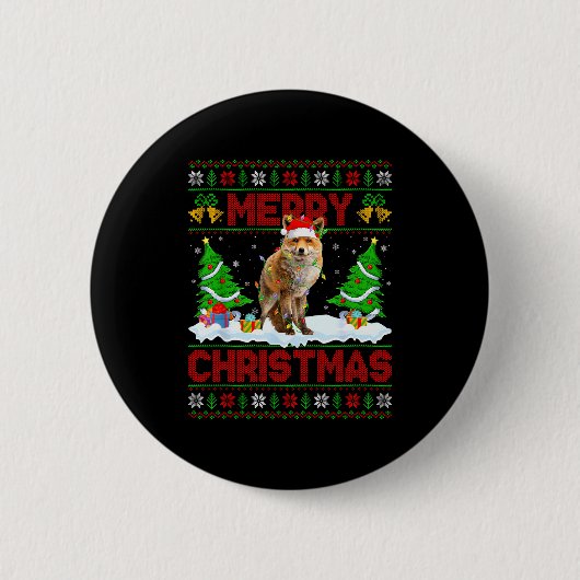 Fox Ugly Xmas Sweater Funny Fox Animal Merry Chris Ronde Button 5,7 Cm (Voorkant)