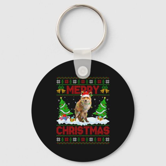 Fox Ugly Xmas Sweater Funny Fox Animal Merry Chris Sleutelhanger (Voorkant)