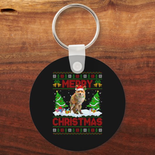 Fox Ugly Xmas Sweater Funny Fox Animal Merry Chris Sleutelhanger (Voorkant)