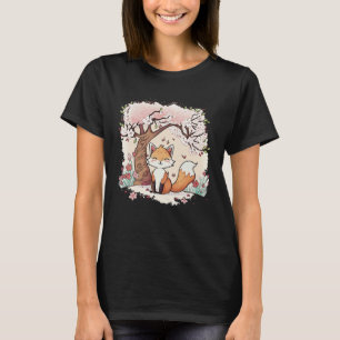 Fox Vaporwave onder Kersenbloesem Japanse Esthetie T-shirt