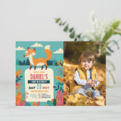 Fox Verjaardagsfeest Bos Thema Bossen Jongen Foto Kaart (Staand voorkant)