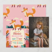 Fox Verjaardagsfeest Bos Thema Foto Roze Meisje Kaart (Voorkant / Achterkant)