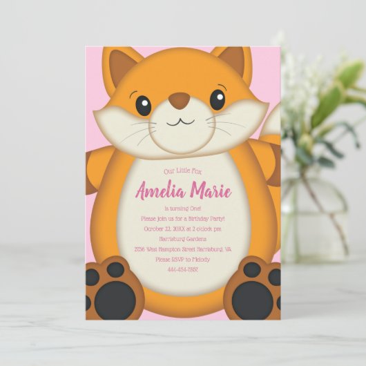 Fox verjaardagsfeestje kaart (Staand voorkant)