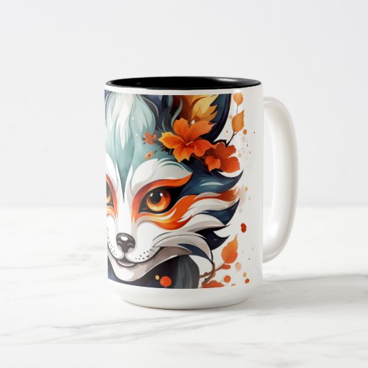 Fox Vibes: tijdloze herfstkunst Tweekleurige Koffiemok (Voorkant rechts)