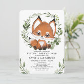Fox Virtual Baby shower van Mail Woodland Green Kaart (Staand voorkant)
