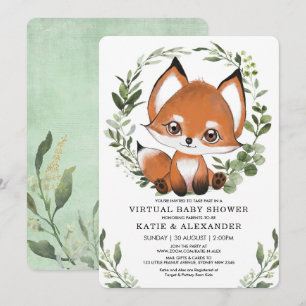 Fox Virtual Baby shower van Mail Woodland Green Kaart