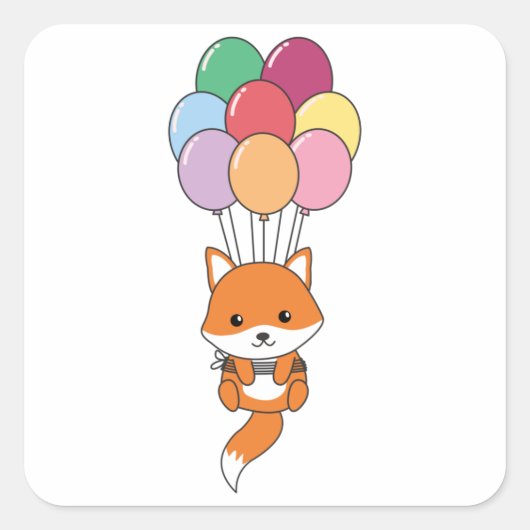 Fox vliegt omhoog met kleurrijke ballonnen vierkante sticker (Voorkant)