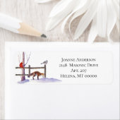 Fox, vogels, winterboom, hechting aan boord, sneeu etiket (Insitu)