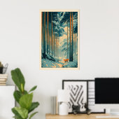Fox Wall Art Print Winter Bamboo Forest - Vertical (Thuiskantoor)