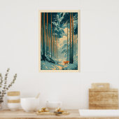 Fox Wall Art Print Winter Bamboo Forest - Vertical (Keuken)