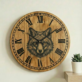 Fox Wall Clock - Wildlife Wooden Style  Grote Klok