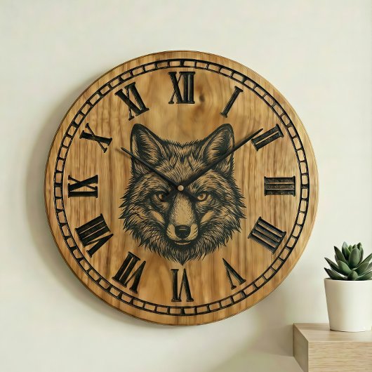 Fox Wall Clock - Wildlife Wooden Style  Grote Klok