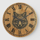 Fox Wall Clock - Wildlife Wooden Style  Grote Klok (Voorkant)