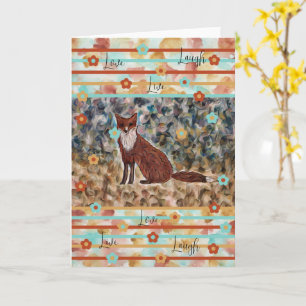 Fox WatercolorArt met Love, Live, Laugh 5x7 Kaart