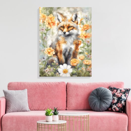 Fox Waterverf artwork Canvas Afdruk (Insitu (Woonkamer))