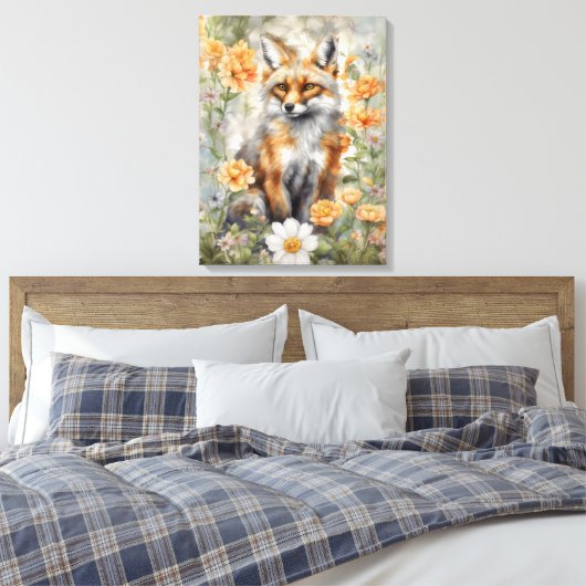 Fox Waterverf artwork Canvas Afdruk (Insitu (Slaapkamer))