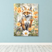 Fox Waterverf artwork Canvas Afdruk (Insitu (Houten vloer))