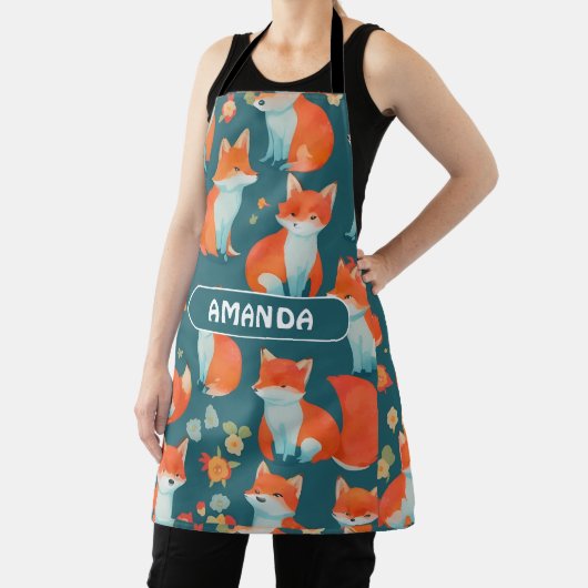 Fox Waterverf Kleurrijk Gepersonaliseerd Patroon Schort (Insitu)