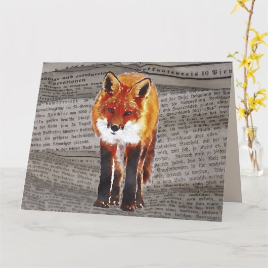 FOX WATERVERF NEWSPAPER ART BIRTHDAKaarten Kaart (Gele Bloem)