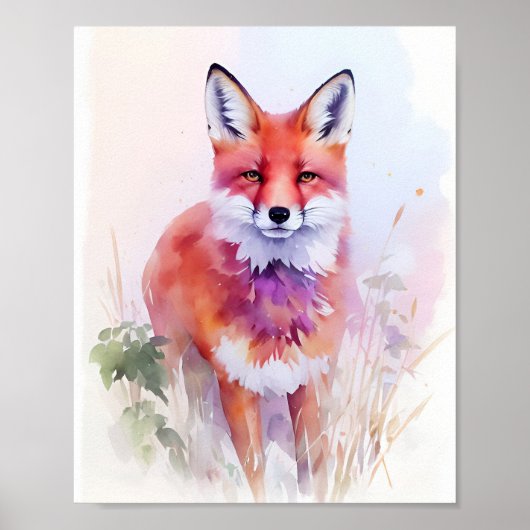 Fox Waterverf Portret 2 Briefkaart Poster (Voorkant)