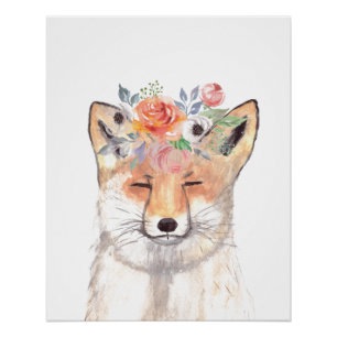 Fox waterverf Sinaasappel Bruin Bos Art Animal Perfect Poster