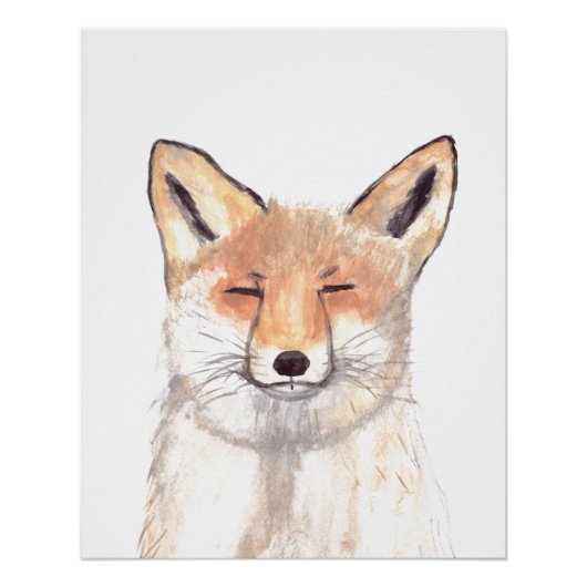 Fox waterverf Sinaasappel Bruin Bos Art Animal Perfect Poster (Voorkant)