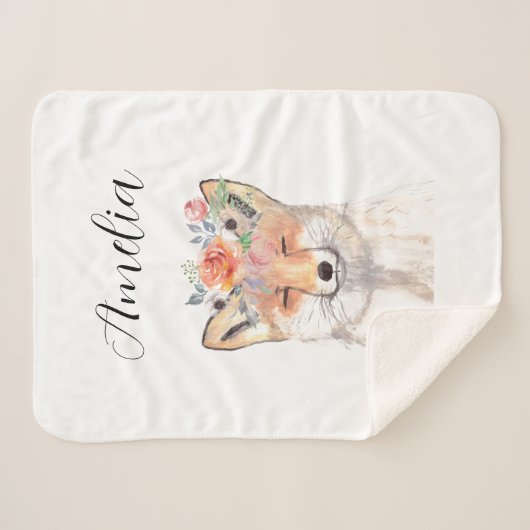 Fox waterverf Sinaasappel Leuke Kwekerij Art Anima Sherpa Deken (Voorkant (horizontaal))