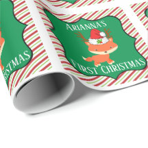 Fox Wearing Reindeer Santa Hat Eerste Kerstmis