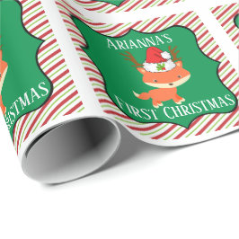 Fox Wearing Reindeer Santa Hat Eerste Kerstmis Cadeaupapier