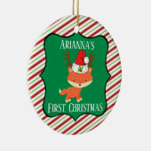 Fox Wearing Reindeer Santa Hat Eerste Kerstmis Keramisch Ornament (Rechts)