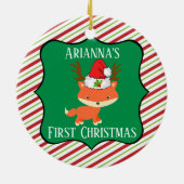 Fox Wearing Reindeer Santa Hat Eerste Kerstmis Keramisch Ornament (Achterkant)