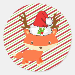 Fox Wearing Reindeer Santa Hat Eerste Kerstmis Ronde Sticker