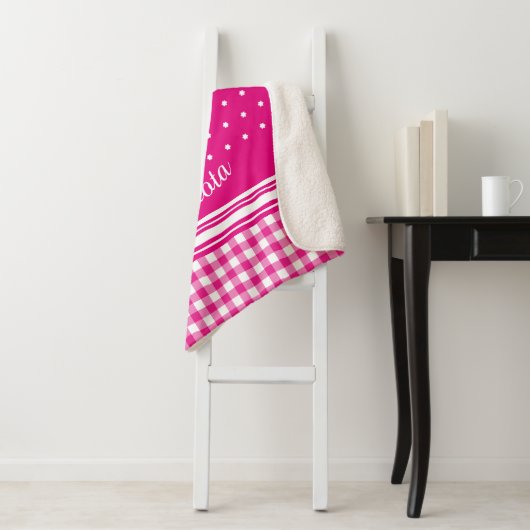 Fox welp met sjaal art naam roze wit sherpa deken (In situ)