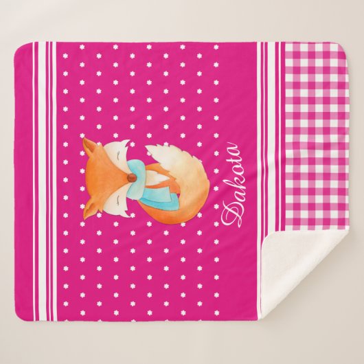 Fox welp met sjaal art naam roze wit sherpa deken (Voorkant (horizontaal))