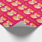 Fox welp winter art naam kerst rood wrap cadeaupapier (Hoek)