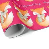 Fox welp winter art naam kerst rood wrap cadeaupapier (Rol Hoek)