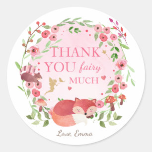 Fox Whimsical Enchanted Forest Girl Pink Fairy Ronde Sticker