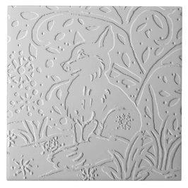 Fox White Grey Black Embossed Woodland Snowflakes Tegeltje