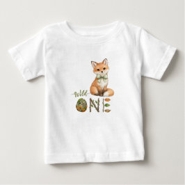 Fox Wild One Watercolor 1e Verjaardag Baby T-Shirt
