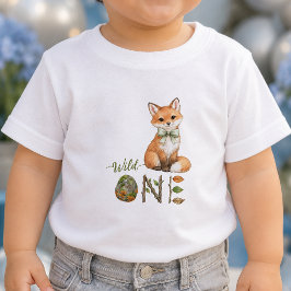 Fox Wild One Watercolor 1e Verjaardag Baby T-Shirt